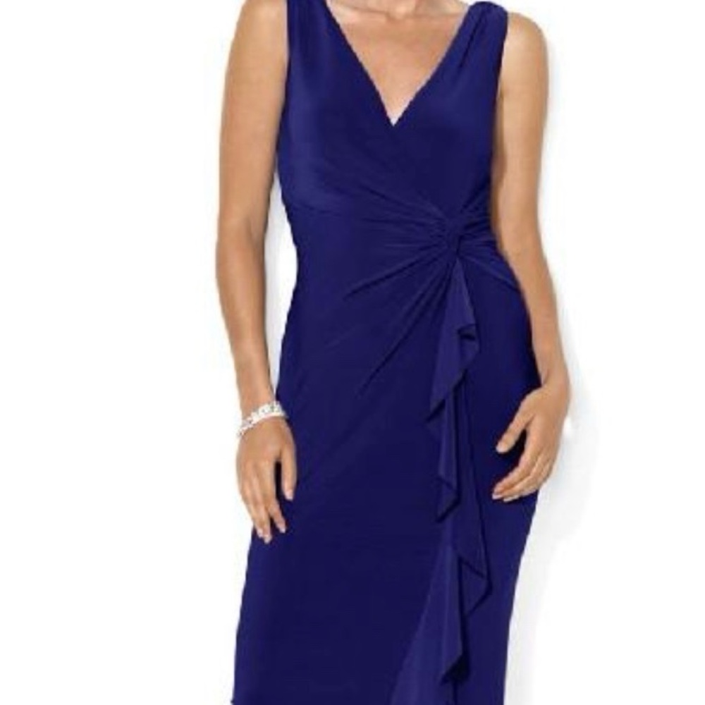 Lauren Ralph Lauren women’s royal midnight blue jersey twist front ruffle gown 2